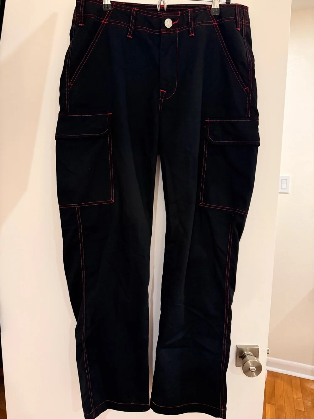 True Religion Black Cargo Pants with Red Contrast Stitching 32x30